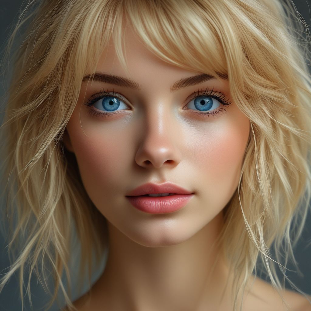 (masterpiece,best quality:1.2), high detailed, bellissima 1girl, solo, long hair, looking at viewer, blue eyes, blonde hair, parted lips, blurry, lips, eyelashes, depth of field, portrait, realistic