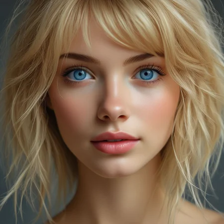(masterpiece,best quality:1.2), high detailed, bellissima 1girl, solo, long hair, looking at viewer, blue eyes, blonde hair, parted lips, blurry, lips, eyelashes, depth of field, portrait, realistic