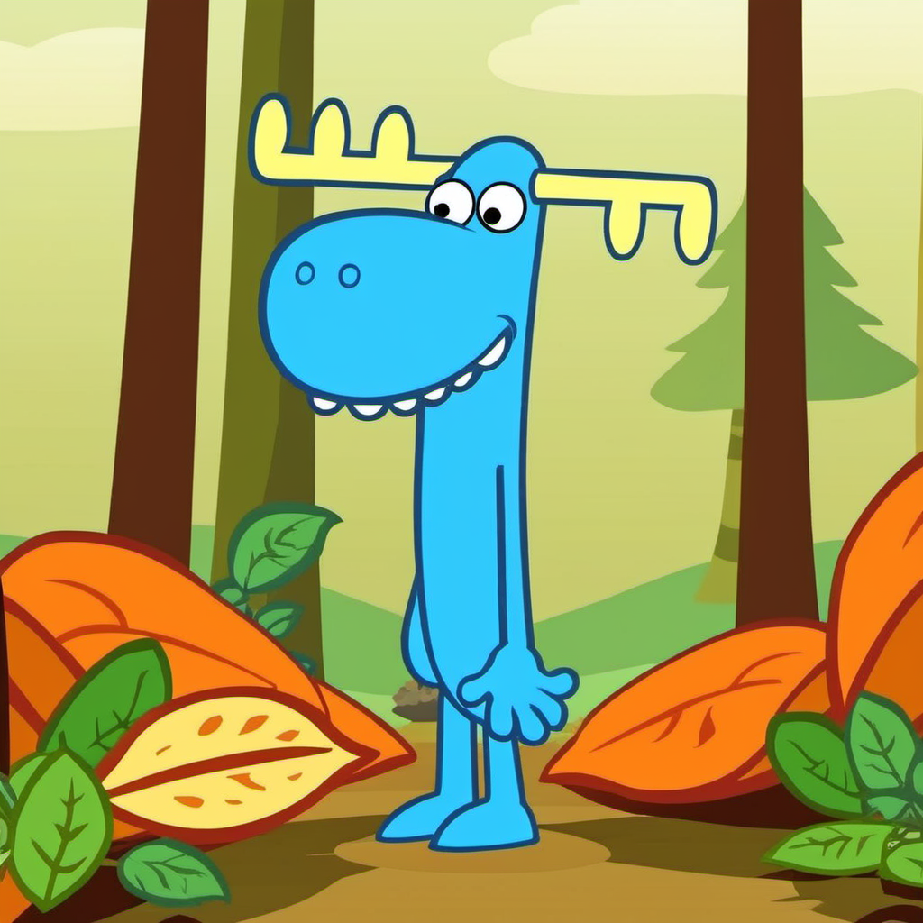 Lumpy1024, a tall  blue cartoon character in a forest <lora:Lumpy1024:0.9>