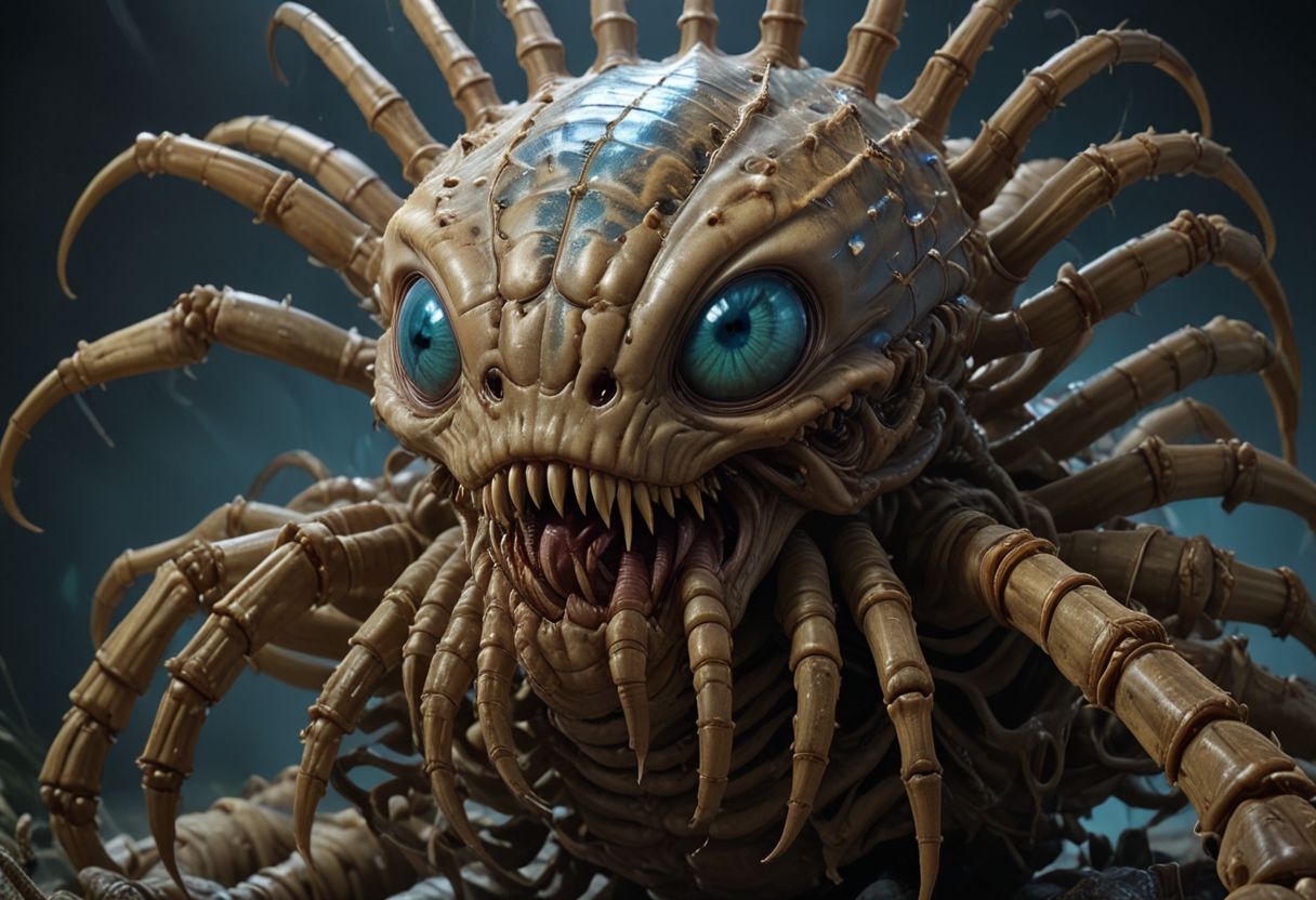 cinematic, facehugger chonkasaurus, scifi, slimey, raytracing, HD, 4k, floating energy, night, dark, blue eyes, (energy effects:1.3), <lora:chonkasaurus-000003:1>, <lora:add-detail-xl:2>