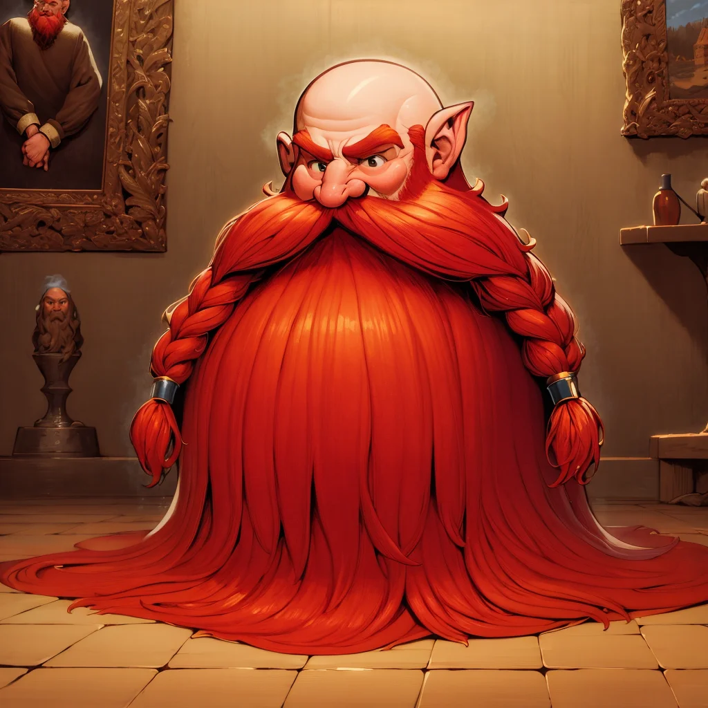 illustrated cartoon, painting, ultra detailed, masterpiece, Harry_Dwarf, dwarf-like, flowing long red beard, braided moustache,bald, silver bangles, <lora:Harry_Dwarf_SD1.5:0.8>