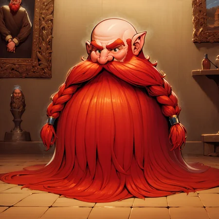 illustrated cartoon, painting, ultra detailed, masterpiece, Harry_Dwarf, dwarf-like, flowing long red beard, braided moustache,bald, silver bangles, <lora:Harry_Dwarf_SD1.5:0.8>