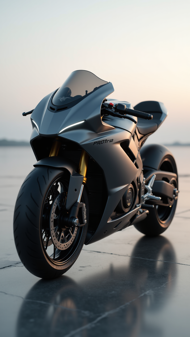 "A digital render of a conceptual electric motorcycle."  , aidmafluxproultra