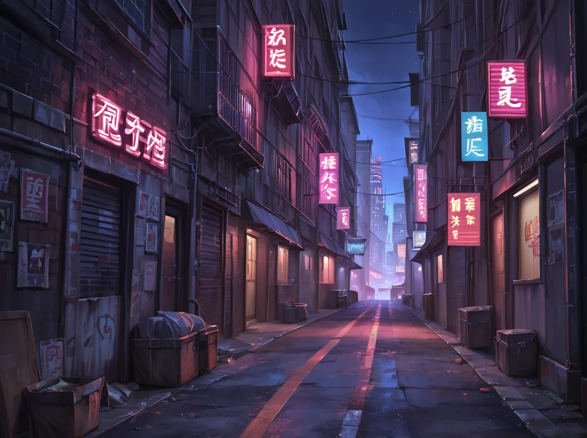 score_9, score_8_up, score_7_up,score_6_up, score_5_up, score_4_up,source_photo,photorealistic, BREAK <lora:gits95environment:0.6>,
gits95, , scenery, alley, no humans, night, sign, building, outdoors, city, neon lights, road