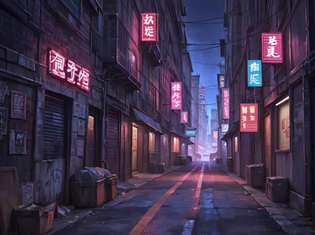 score_9, score_8_up, score_7_up,score_6_up, score_5_up, score_4_up,source_photo,photorealistic, BREAK <lora:gits95environment:0.6>,
gits95, , scenery, alley, no humans, night, sign, building, outdoors, city, neon lights, road