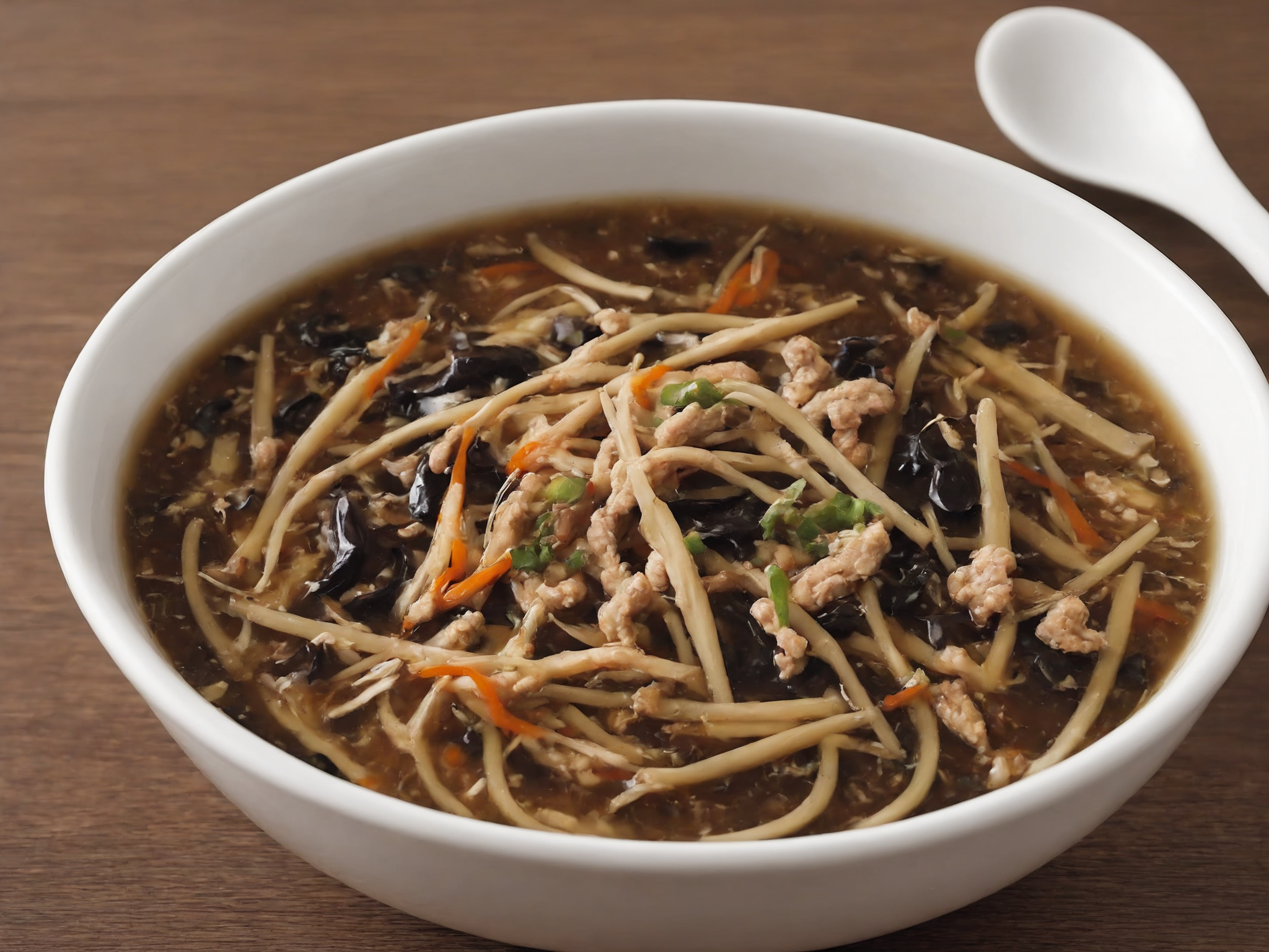A bowl filled with sssoup, steaming and inviting. The sssoup should have a rich and appetizing color, possibly with visible ingredients or garnishes that enhance its appeal. The scene should be as realistic as a high-resolution photograph, with the focus primarily on the bowl and its contents. The lighting should be soft and warm, highlighting the textures and details of the sssoup,   <lora:sssoup5:0.85>
