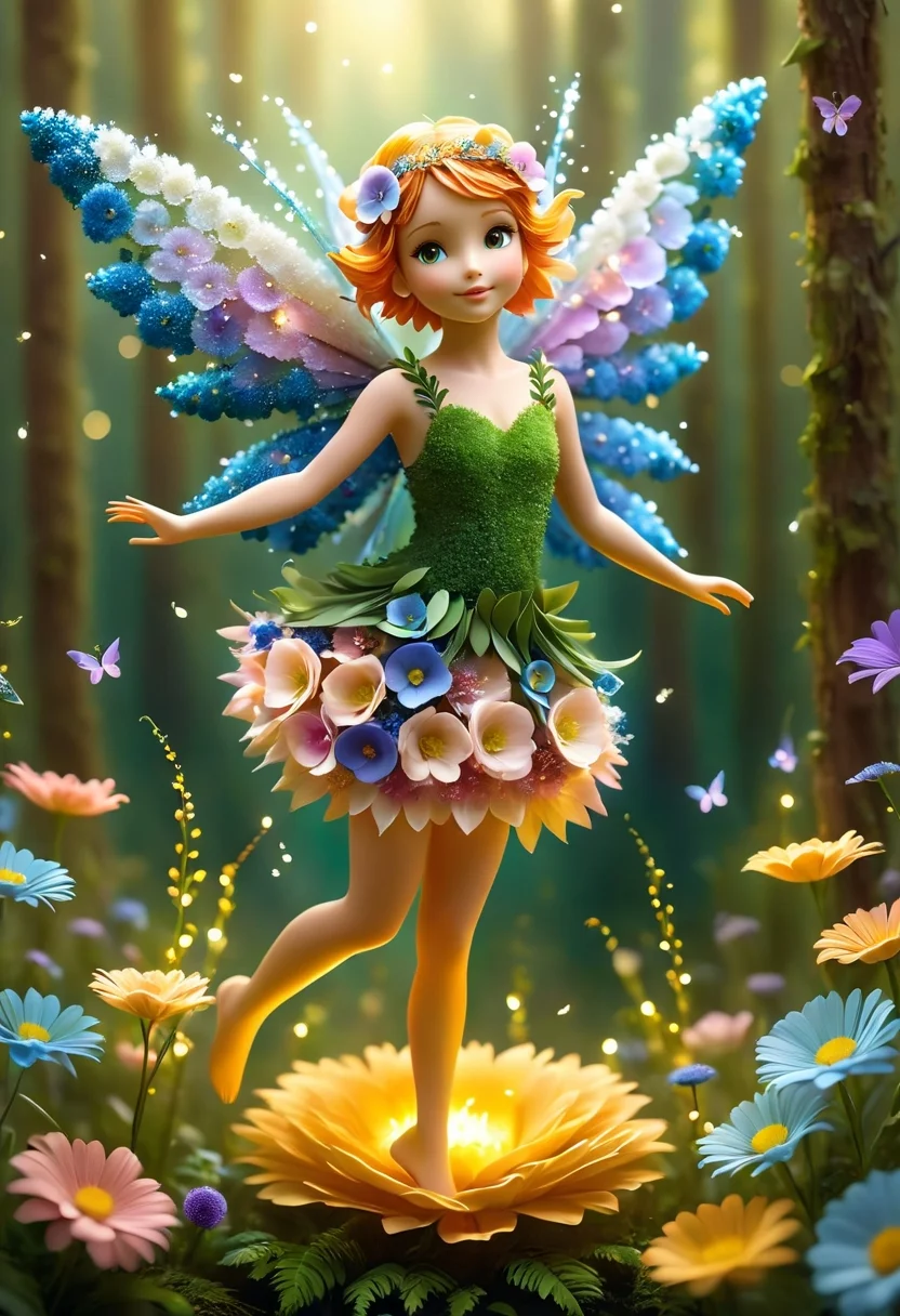 pam-flwr a little cute fairy made of flowers,flying in a magic forest, bokeh,highly detailed,realistic,lifelike,studio photo,highly detailed,dynamic,cinematic,masterpiece,intricate,hdr,abstract fractal, romantic atmosphere