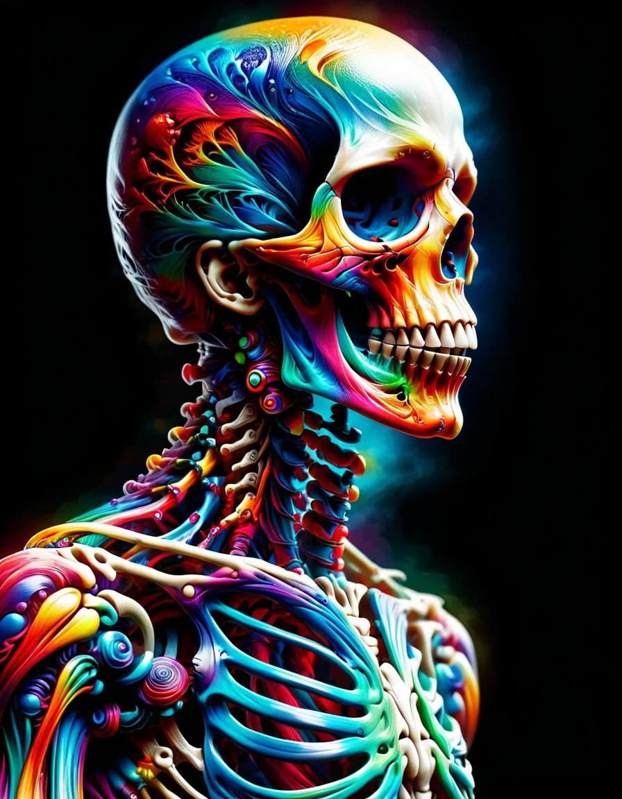 photograph, glamourous strong Male Skeleton, Hopeful, made out of ral-ovrstrtd <lora:ral-ovrstrtd:1>, badge, flowing, fine artistic composition, intricate artistic color, full color, artistic, exquisite color, magical atmosphere