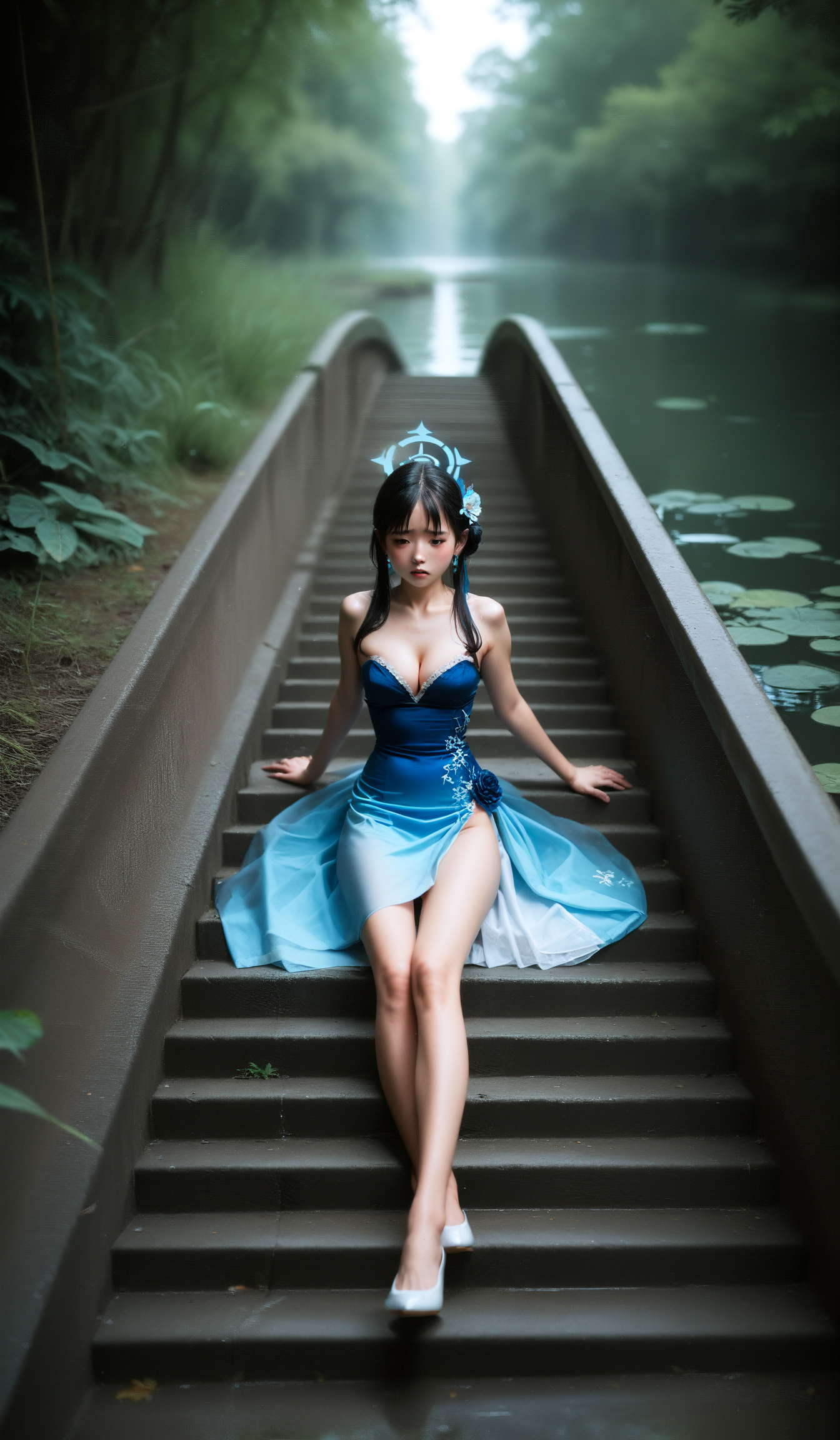 score_9,score_8_up,score_7_up,rating_explicit,asian,chinese,underwear ,panty ,presenting,
(female sensei \(blue archive\), blue archive),
(((photo raw)),),(dynamic angle,dynamic pose),shine,glowing,energy coalescing and vibrating,whole_body,Lying down,Elegant,sad,disdainful,narrow waist,wide hips,sexy,fantasy,dreamlike,unreal,science fiction,
wearing gown,charming,alluring,seductive,erotic,enchanting,cleavage,exposed,
(Distressed Details,Slit Details),(opalescent fascinating lapis lazuli, sparkled, cobalt, toughness, filling, semi-precious, whimsical, contemporary, mythological figures),(swamp, sidewalk,biome,gambrel roof,escalator),