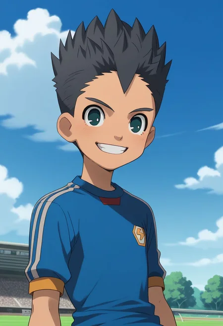 score_9, score_8_up, score_7_up, source_anime, highly detailed, slender, skinny, cute,
austin, 1boy, male focus, solo, sportswear, soccer uniform, cloud, sky, day, black hair, raimon, smile, teeth,