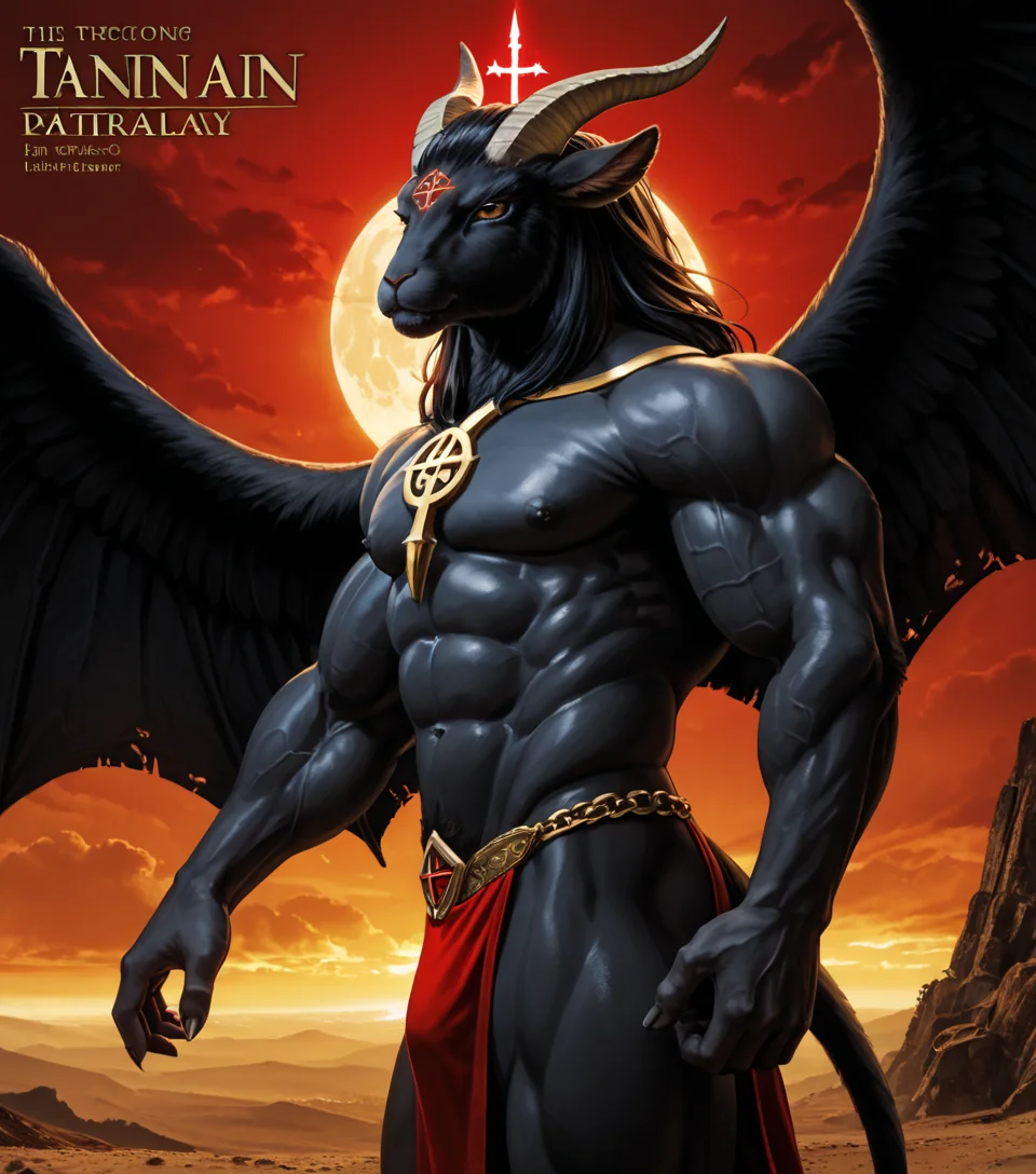 masterpiece, best quality, newest, absurdres, highres, furry, perfect anatomy,
8K, In'ei, chiaroscuro,
<lora:Goat_(Pony)_(AD):1> goat, muscular,
exterior, dark fantasy landscape, black clouds, thick fog, ethereal lighting, black marble pyramids, black sand, red sky,
dutch angle, perfect proportions, goat headed, colored furry body, sexy evil smirk, sexy and powerful, feral, bent leg, ((cowboy shot, side view, )), loin cloth, goat deity, dark fantasy style, Satanic deity, suggestive eroticism, patron deity of sin and depravity, in the style of a heavy metal album cover, in the style of an 80s dark fantasy erotic novel cover, head turned to look at viewer with a seductive stare, arm behind head, glossy body,
impressive physique, peak physical condition, large shoulders, large biceps, wide thick upper body, thick thighs, thick legs, thick arms, large thick wide rounded pecs, abs, heavily muscular, wide thick upper body, thick muscular neck,
EZRealPONYXL, zPDXL, zPDXLxxx,