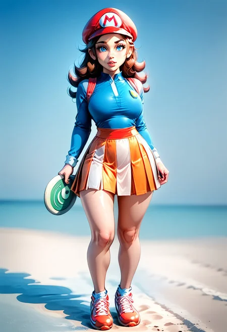 <lora:MtF_Genderswap:1>, genderswap \(mtf\), Mario, facing forward, adult woman, extremely large nose, extremely bulbous nose, very wide face, circular head shape, wide chin, wide jawline, brown hair, lightly curly hair, blue eyes, average bust, wide hips, red and blue clothes, tennis uniform, two-tone skirt, fully clothed, zPDXL, score_9, score_8_up, score_7_up, score_6_up, score_5_up, score_4_up,
full body render, full body, photorealistic image, realistic image, high quality, detailed face, realistic human proportions, detailed clothes, even lighting, no aura, no glow,