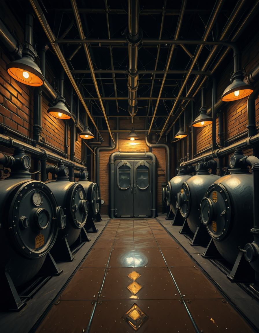 A highly detailed and realistic photograph of an industrial boiler room filled with large metal boilers, complex pipe systems, and pressure gauges. The room is dimly lit with a mix of warm yellow lighting from overhead industrial lamps and cool blue reflections from metallic surfaces. The air is slightly hazy with steam escaping from some of the pipes. The floor is made of reinforced concrete with visible stains from oil and water. Various control panels with blinking LED indicators and warning signs are mounted on the walls. The atmosphere is rugged and mechanical, evoking a sense of power and industrial efficiency. The depth of field is sharp, capturing intricate details such as rust on old pipes, the texture of the metal surfaces, and the labels on the control panels. The composition emphasizes symmetry, with pipes and machinery creating a structured, almost futuristic aesthetic.
<lora:SDXLFaeTastic2400:0.4> <lora:extremely_detailed:0.4> extremely detailed, <lora:industrial_boiler_room-i:1>,industrial b01l3r r00m, Masterpiece,best quality,hi res,8k,hi res,8k,award winning,(sharp focus, intricate, highly detailed),
