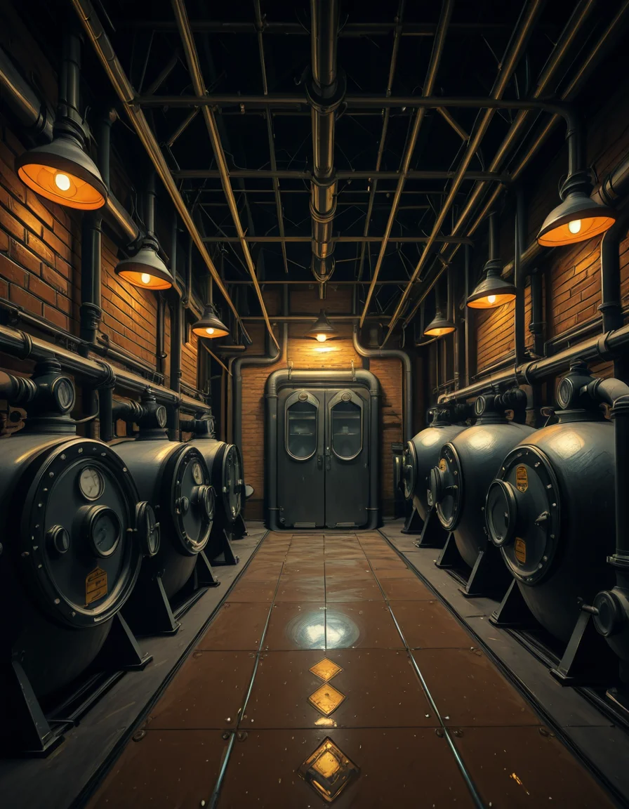 A highly detailed and realistic photograph of an industrial boiler room filled with large metal boilers, complex pipe systems, and pressure gauges. The room is dimly lit with a mix of warm yellow lighting from overhead industrial lamps and cool blue reflections from metallic surfaces. The air is slightly hazy with steam escaping from some of the pipes. The floor is made of reinforced concrete with visible stains from oil and water. Various control panels with blinking LED indicators and warning signs are mounted on the walls. The atmosphere is rugged and mechanical, evoking a sense of power and industrial efficiency. The depth of field is sharp, capturing intricate details such as rust on old pipes, the texture of the metal surfaces, and the labels on the control panels. The composition emphasizes symmetry, with pipes and machinery creating a structured, almost futuristic aesthetic.
<lora:SDXLFaeTastic2400:0.4> <lora:extremely_detailed:0.4> extremely detailed, <lora:industrial_boiler_room-i:1>,industrial b01l3r r00m, Masterpiece,best quality,hi res,8k,hi res,8k,award winning,(sharp focus, intricate, highly detailed),