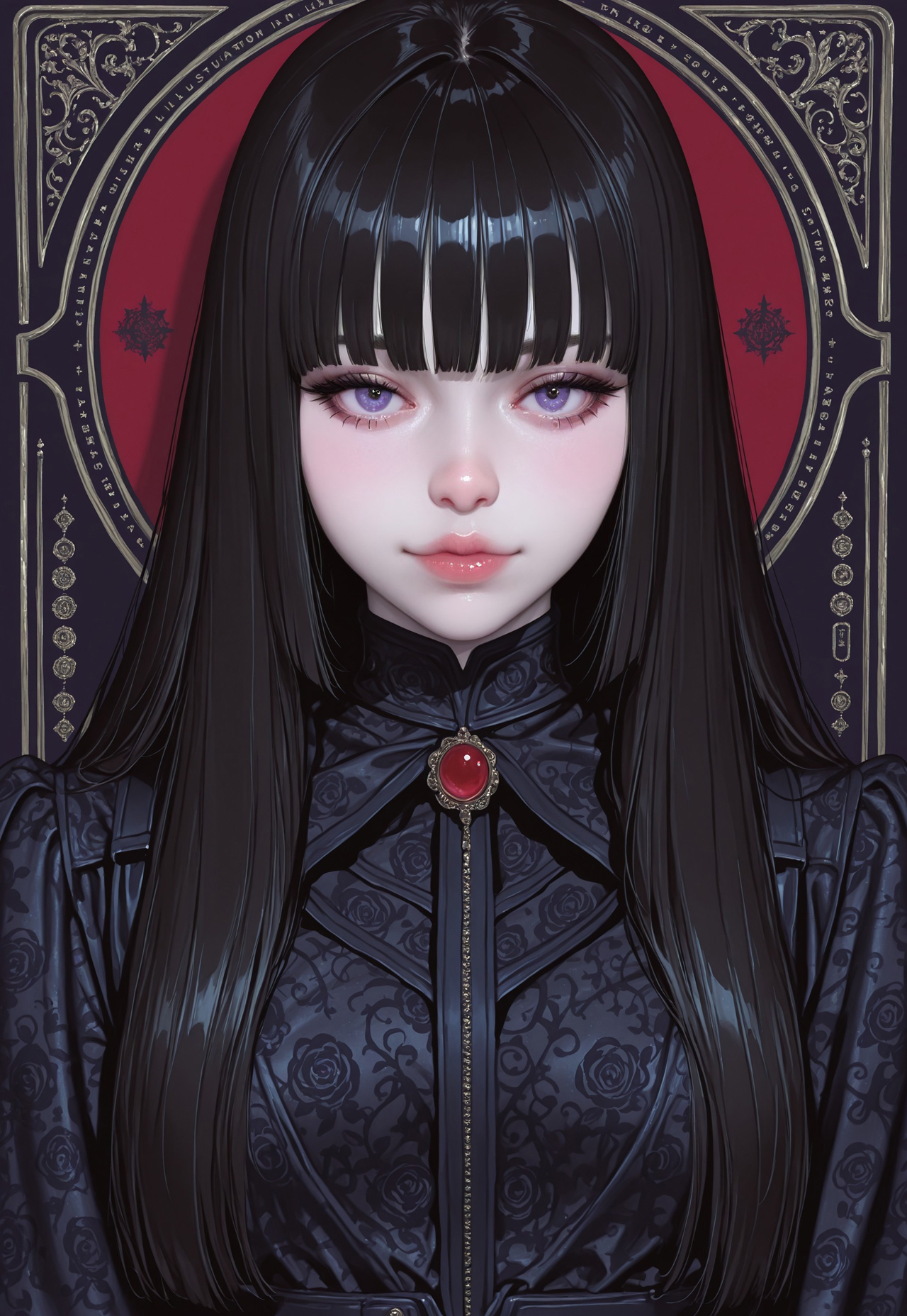 (((,masterpiece,amazing quality,best quality,ultra-detailed,8K,illustration, amazing quality, newest, absurdres, realistic))), vivid colors, ((source_realistic:1.6)), (score_9_up,score_8_up:1.3),score_6_up,score_7_up, BREAK morimee_style, cute face, 1girl,,gothic,bangs,pale skin,hime cut,victorian clothes,jewelry,hyper detailed,((details,laced patterns)),(((vintage))),plugsuit,space suit,