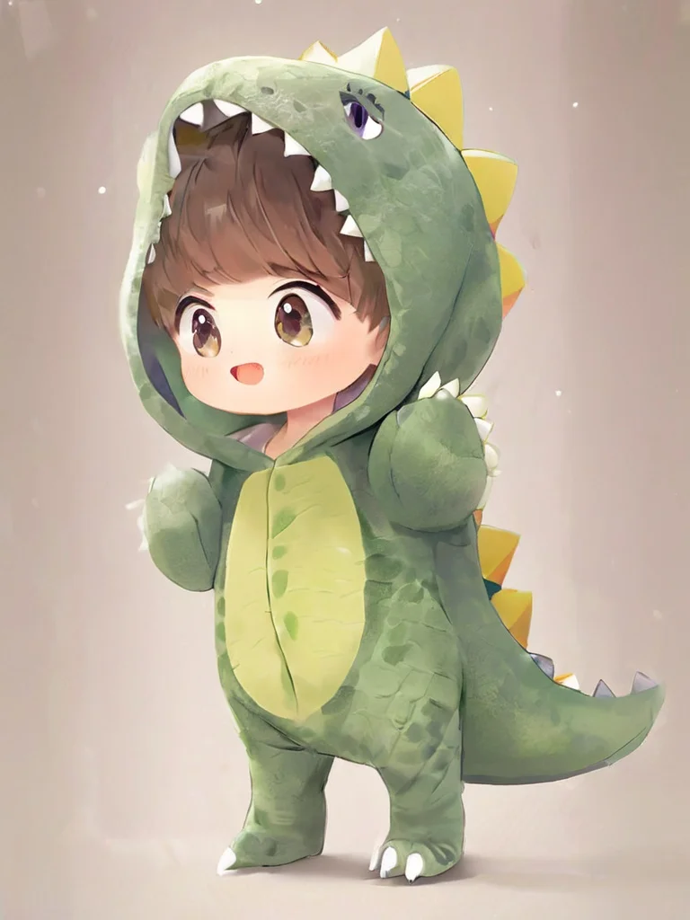 dino,konglong,a 20 year old girl wear dinosaur costume,solo,adult,sunlight,cute,anime,<lora:DINO>,watercolor effect,