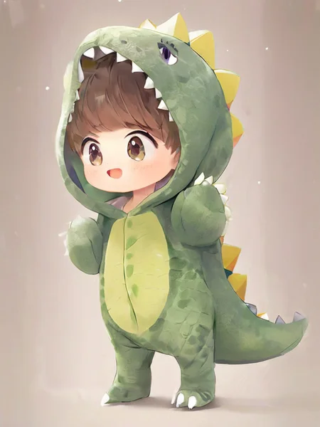 dino,konglong,a 20 year old girl wear dinosaur costume,solo,adult,sunlight,cute,anime,<lora:DINO>,watercolor effect,