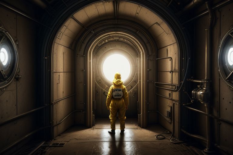 a portal back into 1903, the portal is built in Lawrence Livermore Labs, in a special chamber room monitored by a team of watching scientists.  A man in a hazmat suit approaches the surface of the time portal, where he can see the streets of New York circa 1903, amazing, captivating and amazing moment, 
highly detailed,