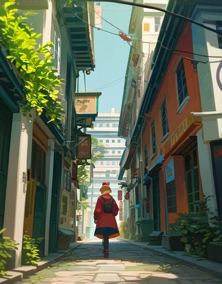 zPDXL2, <lora:KukkaV1:1>, kukk4, 1girl, walking in a tunnel, city in the background, day