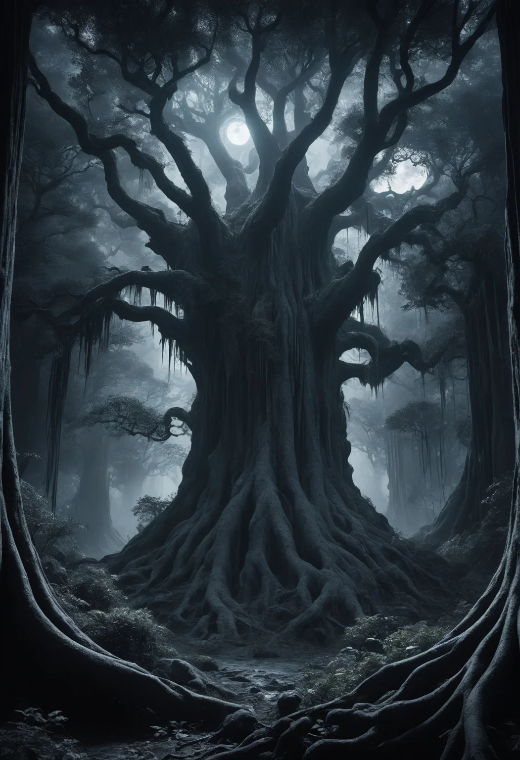 DonMN1gh7XL night,moonlit,  utopian/post-scarcity of energy vampire- eerie, shadowy figures with glowing eyes and tendrils that siphon energy , galactic historian, hidden valley, canopy of trees, chinese ink painting, nanopunk, chromatic, npr (non-photorealistic rendering), godot engine, realist, double exposure photography, aerial view,  motion blur, total clarity, 8k, creative, epanalepsis # f/4, shutter speed 1/2000 sec, iso200, white balance tungsten, exposure compensation    "+1.5 ev", aperture priority shooting mode, symmetry and balance, focus mode manual, evaluative metering"  <lora:myLora\DonMN1gh7XL-000006:1.0>,
