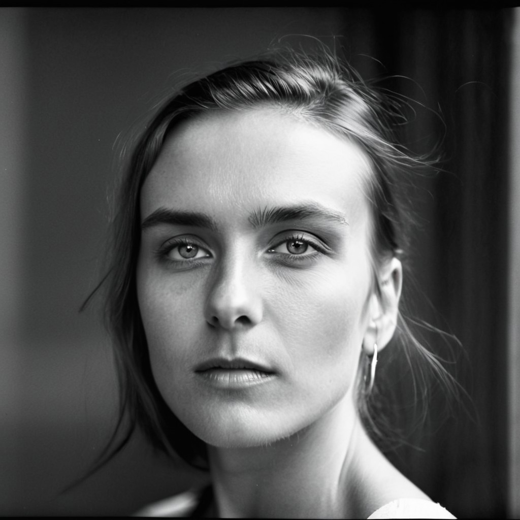 kiev80 A breathtaking, high-end black-and-white portrait of a 18-year-old woman, a vision of natural beauty and effortless elegance. Her face is the absolute focal point—her deep, expressive eyes radiate warmth and mystery, while her delicate features and flawless skin are illuminated by masterful chiaroscuro lighting. Every detail is captured with precision: the gentle curve of her lips, the soft glow on her cheekbones, and the way the light and shadow sculpt her face, creating a timeless, almost cinematic allure. Her expression is both captivating and inviting, evoking a sense of intimacy and admiration. The background is minimalist and softly blurred, ensuring undivided attention on her radiant presence. Inspired by the iconic works of Peter Lindbergh, Richard Avedon, and Helmut Newton, this portrait exudes sophistication, depth, and an irresistible charm that makes her unforgettable.