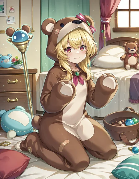 score_9, score_8_up, score_7_up, source_anime, detailed,
1girl, nobeta \(bear\), bear costume, bandaid on leg,
bedroom, stuffed animal, full body, sitting, kneeling, holding staff, light smile
<lora:char_nobeta-pony-rls:1>