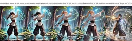 1girl, martial arts,  standing, hands, ponytail, long hair,  outdoors, scenery, forest, hydrokinesis, spell, water, flowing, glowing,
[achyue:0.4],[(momoko \momopoco\:0.8)::0.3], [torino aqua::0.5], kiniro tofu, [junpaku karen:0.5],[(leveen:0.7):0.6], sencha bashira, [takashia \(akimototakashia\):0.7],  (masaki nanaya:0.7),  nagi itsuki, [aoi sakura \(seak5545\):0.5],
masterpiece, best quality, very awa, absurdres, very aesthetic, high quality, newest, crisp, detailed skin texture,
<lora:NOOB_vp1_detailer_by_volnovik_v1:1>, <lora:ponyv6_noobV1_2_adamW:0.7>,   <lora:NOOBVP1_spirals_of_light_prod_v1:0>,
