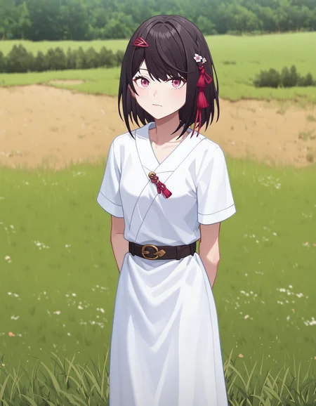 score_9,score_8_up,score_7_up,
looking at viewer,summer dress,dirt road,grass,outdoors,cowboy shot,straw_hat,arms behind back,
<lora:yanzhen_pony:0.7>,glcyanzhen,1girl,solo,hair ornament,medium hair,bangs,pink eyes,black hair,<lora:Anime_Screencap:1>,anime screencap,leaning_forward,facing_away,cinematic_angle,depth of field,