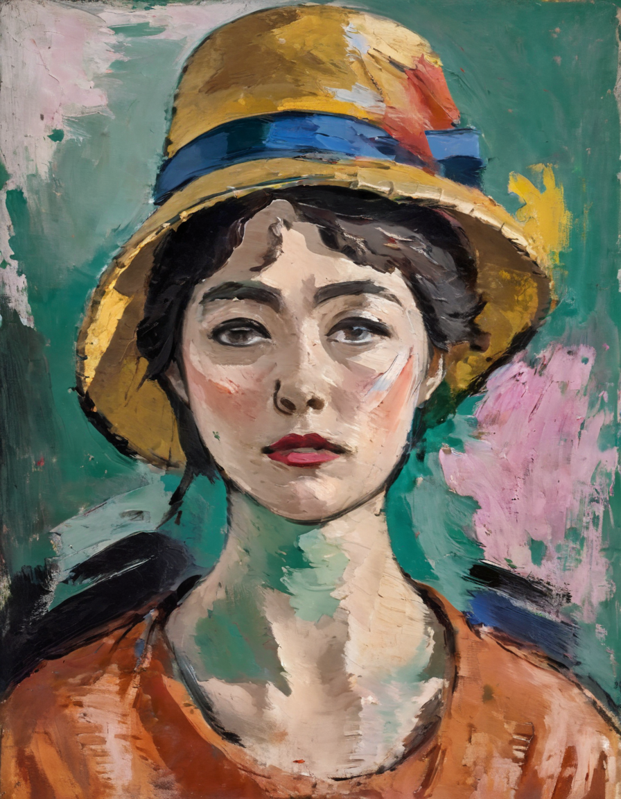 <lora:m4t1:1>m4t1 woman hat
thick paint, brush strokes