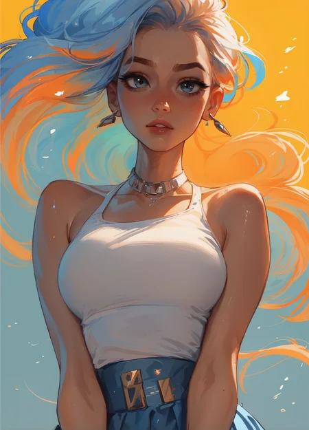 score_9, score_8_up, score_7_up,
stunning woman, curves, smooth skin, attractive eyes, glossy skin reflections,
glamorous background, white top, blue skirt,
momentum, effects,
high contrast, saturated colors, volumetric light, watercolors
<lora:samdoesartsPony:0.5>
<lora:Watercolor Anime Style LoRA_Pony XL v6:0.3>
<lora:Smooth Anime 2 Style SDXL_LoRA_Pony Diffusion V6 XL:0.5>