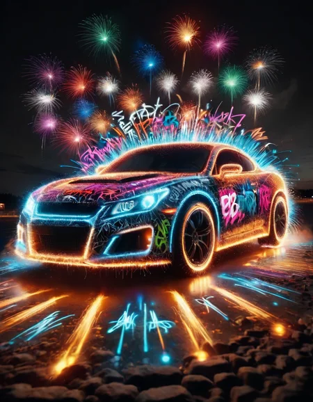 sport car,graffiti,white backgraund,graffiti, graffiti wall,CyberpunkAI,neon <lora:ral-firworx:1> ral-fireworx