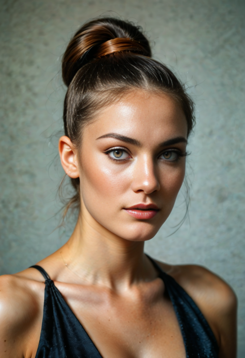 [realistic lighting], [photo], [photorealistic], [score_9, score_8_up, score_7_up, score_6_up, score_5_up, score_4_up] score_9, score_8_up, score_7_up, headshot portrait, oilpaint,
BREAK
female, 27 years-old, copper penny hair color, Elegant cleavage, highponytail, top ponytail, sleek hair,
BREAK
zPDXL2  
zPDXLrl
<lora:gothic_oil_paint:0.5>
<lora:SDXL Lightning - 8 step LoRA:1>
<lora:Super_highhigh_ponytail_hair_Pony:0.8>