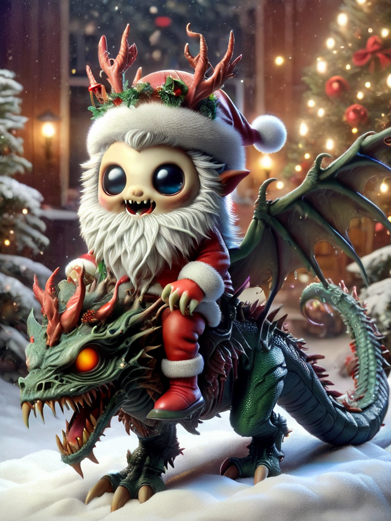 ral-chrcrts, a statue of a creepy santa claus riding a creepy dragon <lora:ral-chrcrts-sdxl:1>