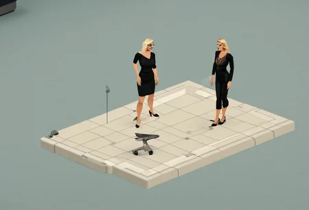 thesims,, isometric,
WallRES
Highly detailed illustration of a blonde millennial woman, wearing glasses and black smart casual wear, pouting with slim lips in a busy airport setting. Realistic rendering, long shot, intricate details on clothing and accessories, by fashion illustrator David Downton or Jason Brooks.