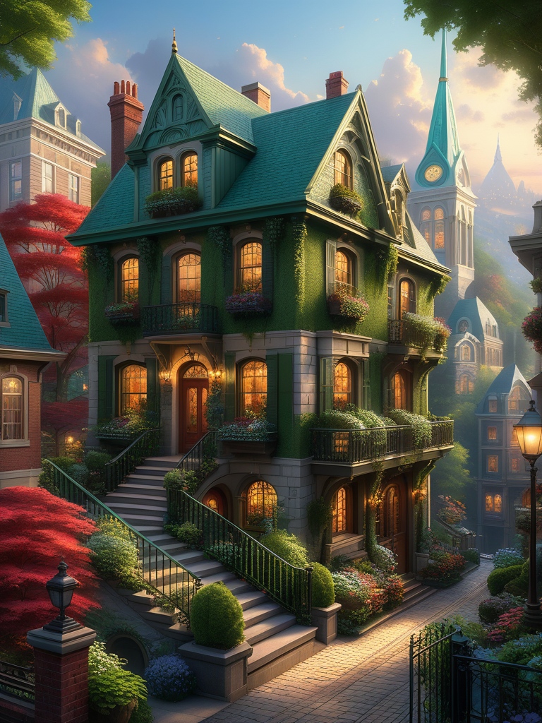 <lora:SS02ImpressionisticPainting_Hap_XL:1>,Thomas Kinkade style,  Nature and architecture coalesce in a breathtaking urban cityscape, design by ArtsVisuelsPapilou, trending on ArtStation, where verdant foliage seamlessly intertwines with meticulously crafted buildings, captured in sharp focus, intricate details prominent, highly detailed, reminiscent of a Greg Rutkowski masterpiece, photo studio setting.