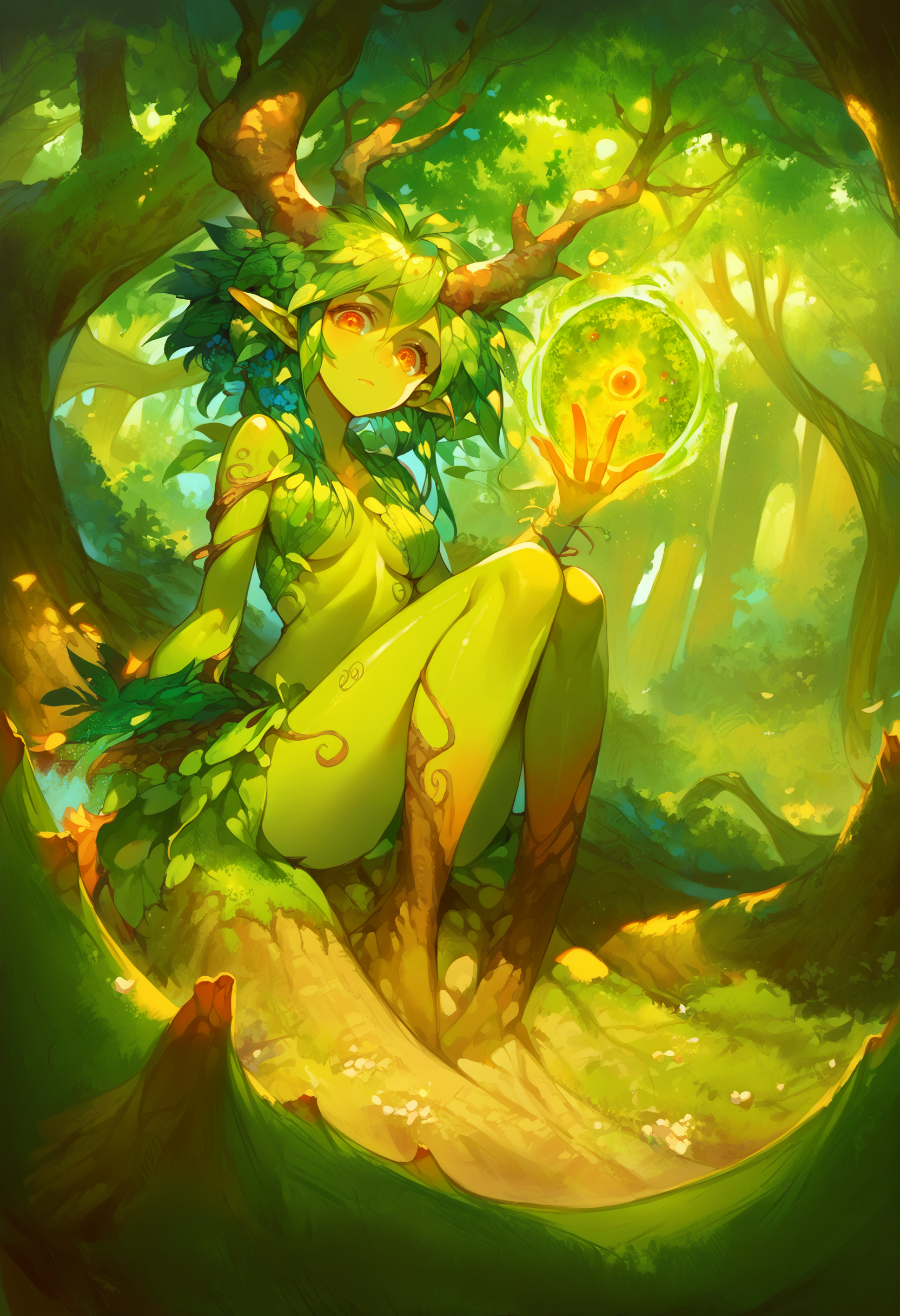 score_9, score_8_up, score_7_up, score_6_up, source anime, giant tree,
dryad, 1girl, colored skin, creature, fantasy, green hair, green skin, looking at viewer, magic, monster girl, orange eyes, plant girl, plant hair, solo
<lora:monmusu_plant_girl_v13:1>