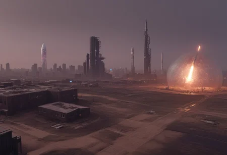 realistic, RAW photo, high quality, Stable_Yogis_PDXL_Positives, <lora:Cityscape_From_Above_Concept_Art_VW_Style:0.0> cyberpunk of a huge <lora:Unfazed retro style - XL SDXL V2.0:0.0>, made of <lora:mo:0.2> wood, in <lora:S1_Dramatic_Lighting_v2:0.0> s1_dram, <lora:cwhyberponk:0.0> cwhyberponk,<lora:CuriousWorld01-03c_CE_SDXL-CrystalClear:0.7> crswrldCE vast city with rocket missile,force field dome