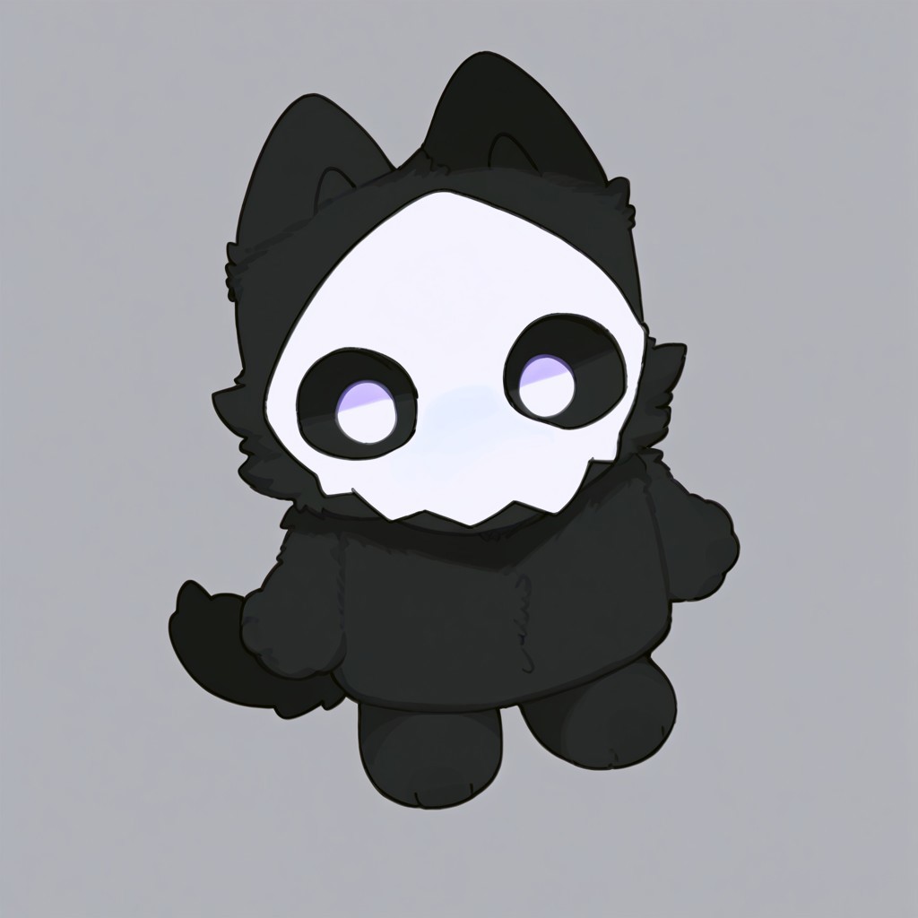 score_9, score_8_up, score_7_up, puro, black latex, furry, changed, white eyes, white mask, black fur, 1boy, solo, conswayo_, cute style, cute, (((contemptuous eyes)))