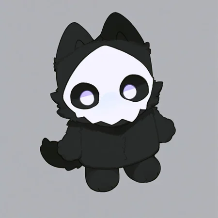 score_9, score_8_up, score_7_up, puro, black latex, furry, changed, white eyes, white mask, black fur, 1boy, solo, conswayo_, cute style, cute, (((contemptuous eyes)))