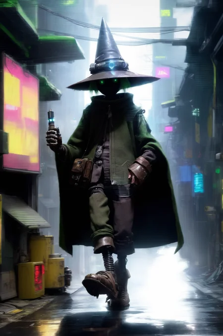 snufkin, (((Cyberpunk))),robotic limbs, 
<lora:moominv12:1>
