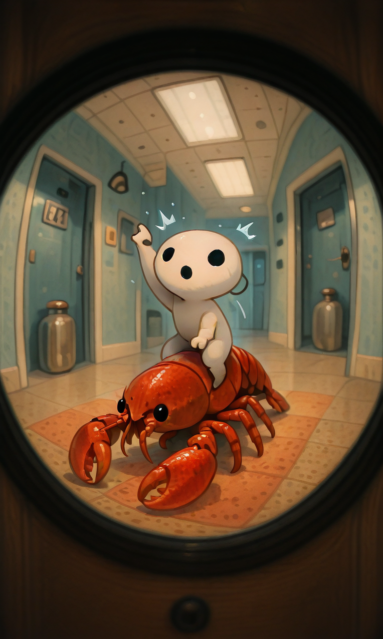 embedding:IllusP0s, pikaole, pov peephole, riding lobster, fisheye, kodama, surprised,<lora:pov peephole_riding lobster_fisheye_illustrious.safetensors:1.0:1.0> <lora:pikaole_ill.safetensors:1:1> <lora:kodama_illustrious.safetensors:1:1>