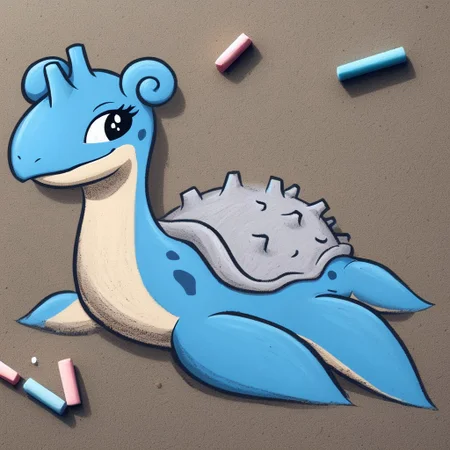 ch4lkdr4wing, chalk, 1girl, solo, Lapras