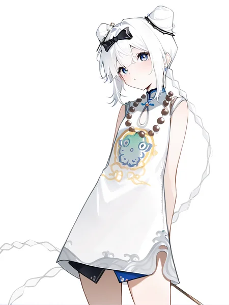 1girl,suiyinzi,china dress,white hair,very long hair,white background,simple background,solo,,front view,<lora:suiyinzi-000010>, masterpiece, best quality, very aesthetic, absurdres