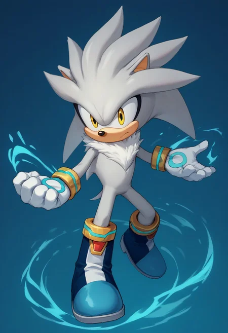 score_9, score_8_up, score_7_up, source_anime, highly detailed, 1boy, furry male, solo, animal ears, yellow eyes, animal nose, body fur, fur trim, white gloves, bracelet, tail, boots, blue aura, levitating