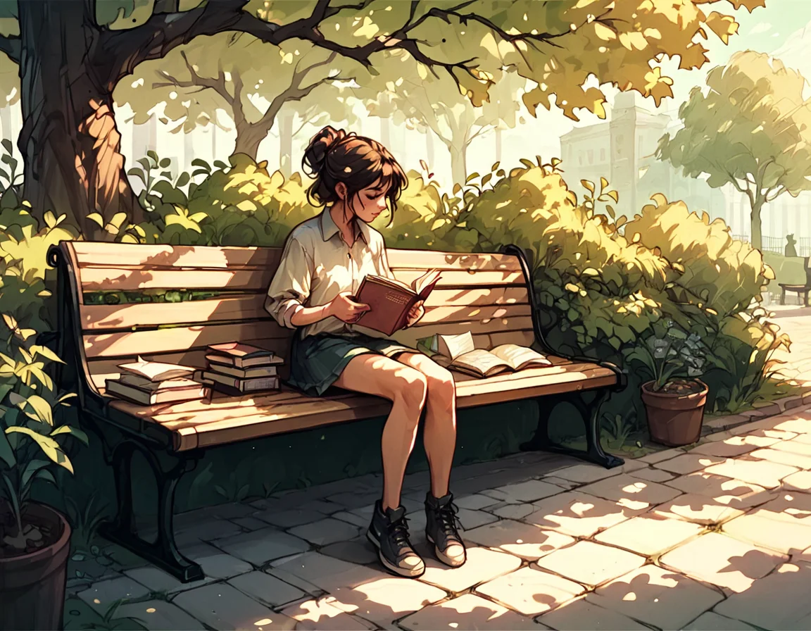 score_9, score_8_up, score_7_up, <lora:Messy Sketch Style:1>, 1girl sitting in park on a bench, reading a news paper,