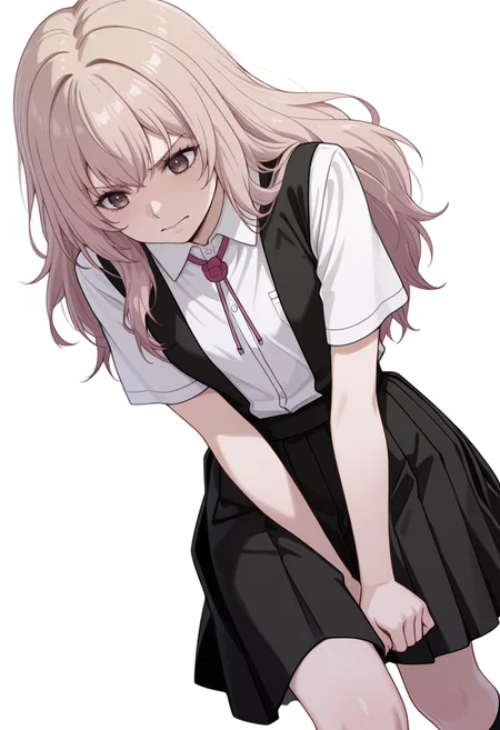masterpiece,high quality details,
<lora:Kazusa_Ootori_V2:0.8>
kazusa_cnr, 1girl, light brown hair, long hair, brown eyes
kazusa_s1, school uniform, white shirt, short sleeves,pleated skirt, suspender skirt,ribbon, socks, kneehighs,, simple background, white background, dutch angle,solo,, crazy,frustrated,, slight side bend,relaxed hands,dynamic energy,