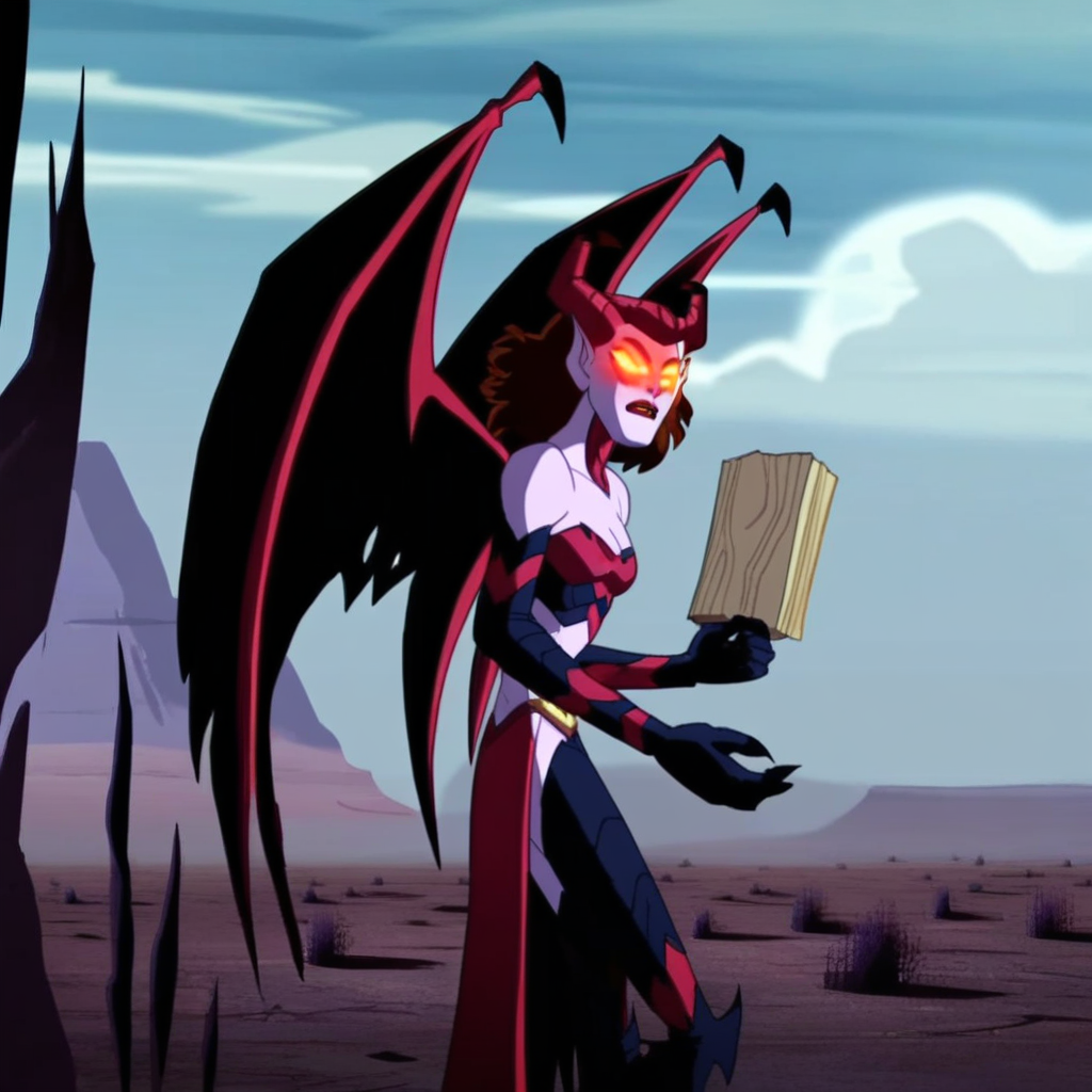 score_9, solo, darklillith, horns, glowing eyes, wings, pointy ears