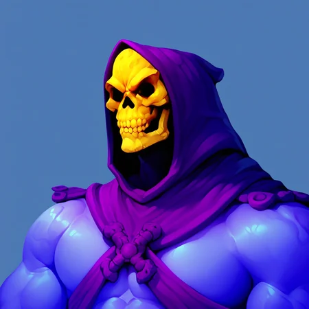 score_9_up, score_8_up, score_7_up, line art, 1boy, he_skeletor, skull head, blue skin, hood, muscular, solo, portrait, calm,