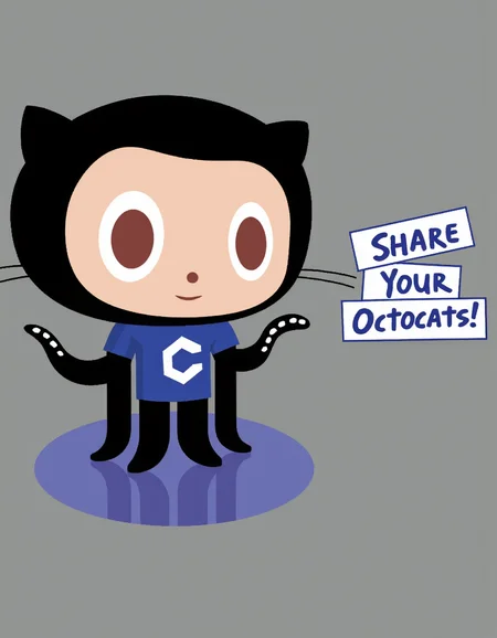 A poster with Octocat wearing a CivitAI shirt with the CivitAI logo on it. On the right the text reads: "Share Your Octocats!"<lora:General Flux\octocat.safetensors:0.9500000000000001:1.0> <lora:General Flux\civitaiLogoFlux.safetensors:0.9:1.0>