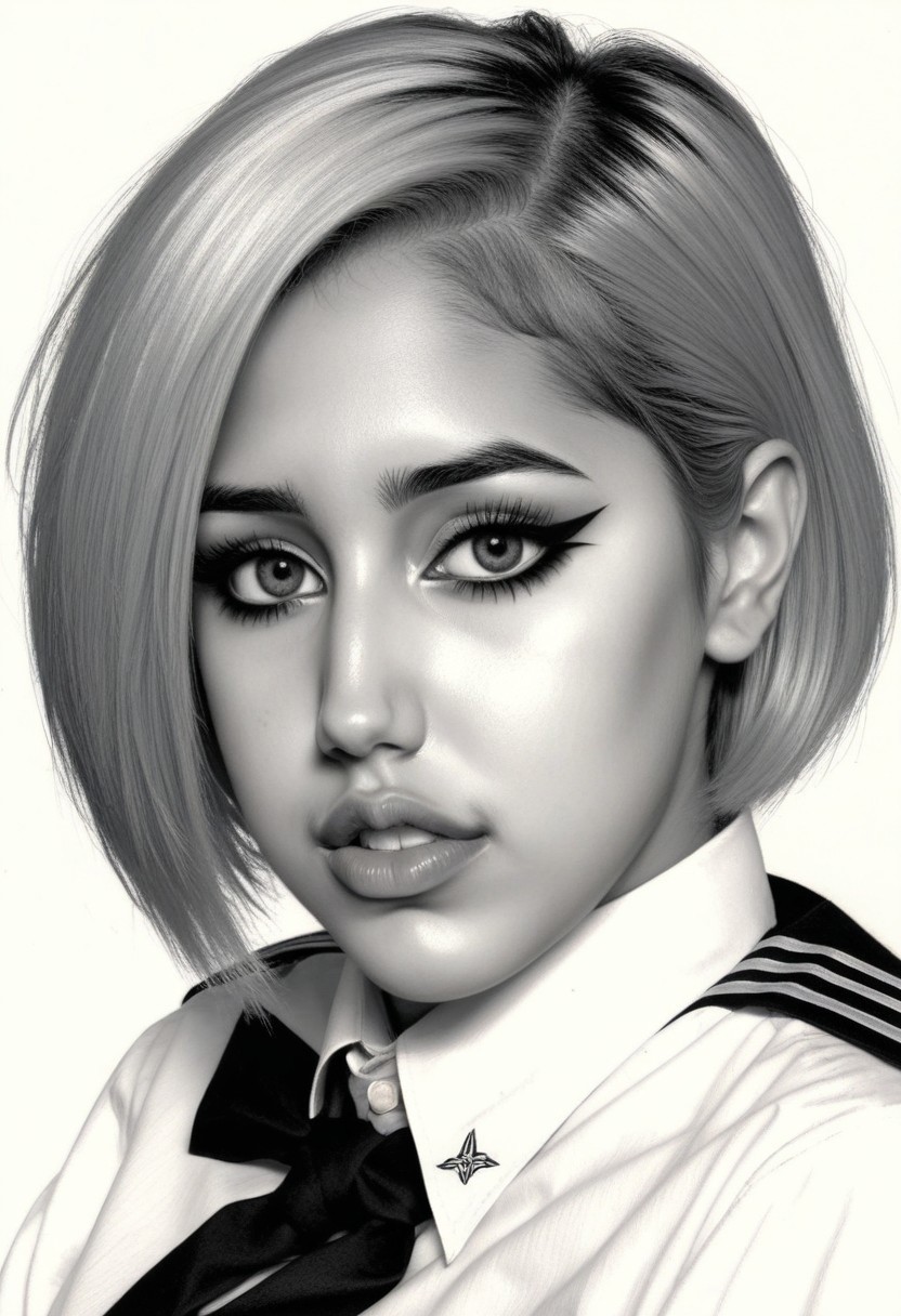 sketch from beautiful busty 24yo S4BR1N4 wearing uniform